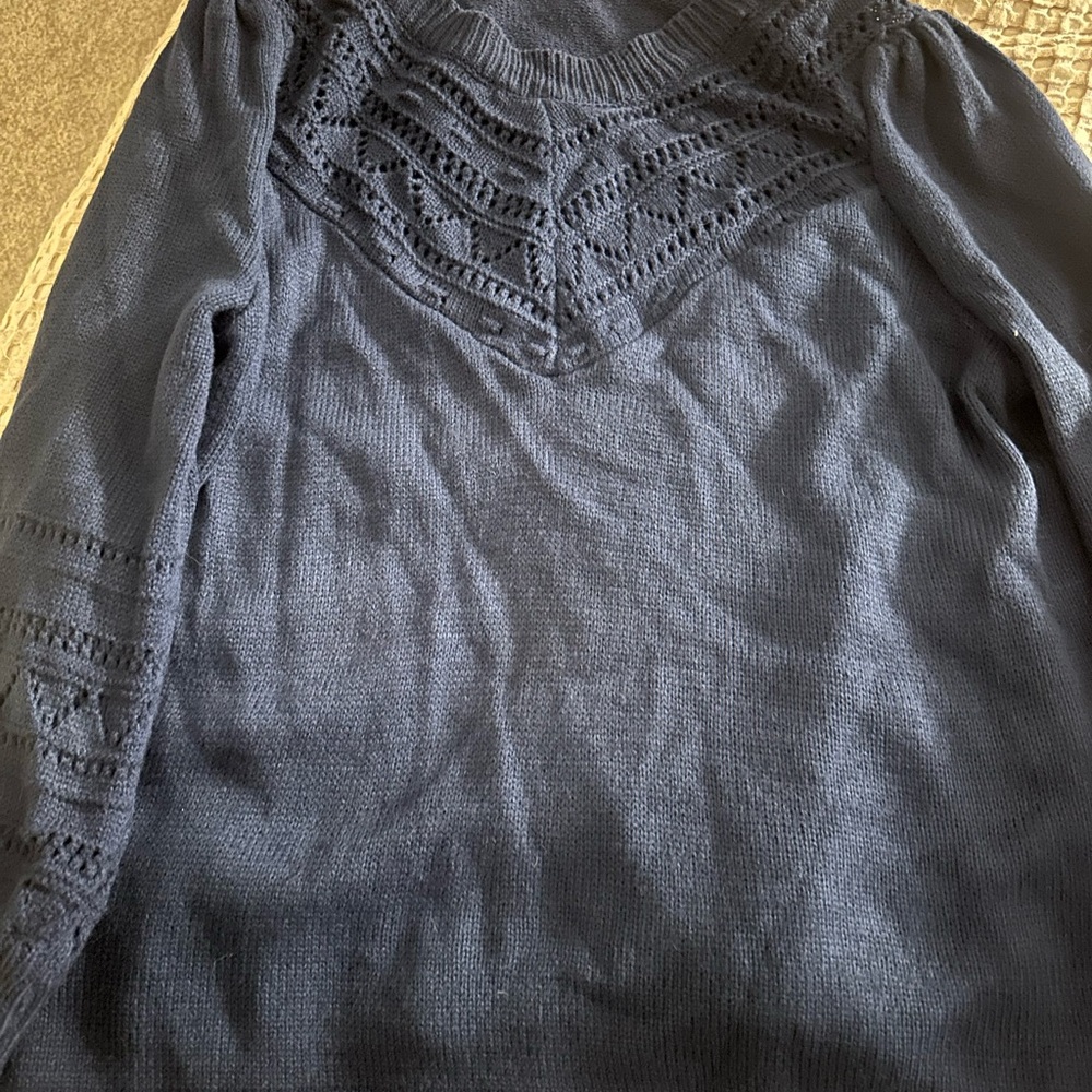 SHEIN Navy Cowl Neck Sweater with Lace Accents
